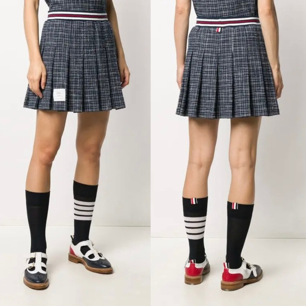 Thom Browne Hairline Check Pleated Mini Skirt